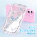 2 x Compatible for iPhone 12 Case, Pretty Butterfly Print Three-Dimensional Wave Clear Case for Girls Women, Soft Full Package Anti-Fall Cover for iPhone 12, Water Blue Butterfly
