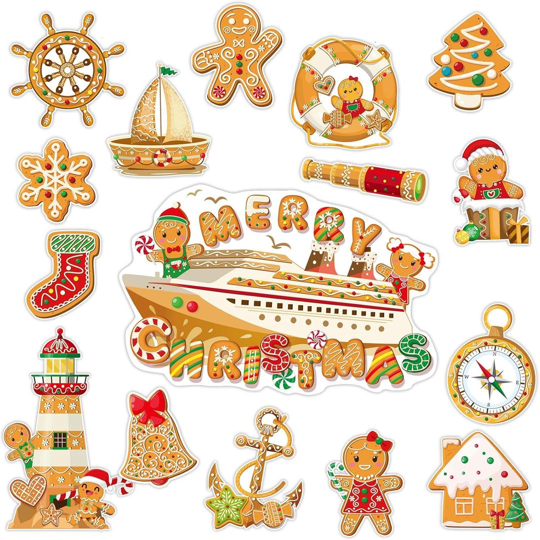Capoda 16 Pcs Christmas Cruise Door Magnets Merry Christmas Magnets Decorations Winter Holidays Magnetic Stickers for Car Ship Xmas Holiday Refrigerator Metal Door Garage Car Decor(Gingerbread Man)