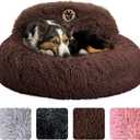 PetJett Calming Dog Bed Medium Size Dog - 30'' Donut Bed, Anti-Slip & Washable Super Soft Fluffy Plush Round Bed, Anti-Anxiety Premium Comfort Pet Bed, Fits Dogs up to 45 lbs - Brown
