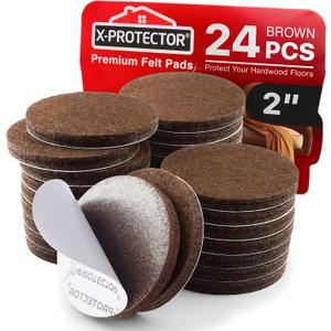 X-Protector Felt Furniture Pads - 24 Pcs 2" Round - Chair & Floor Protectors - For Hardwood Floors - Protect Your Floors! (Brown)