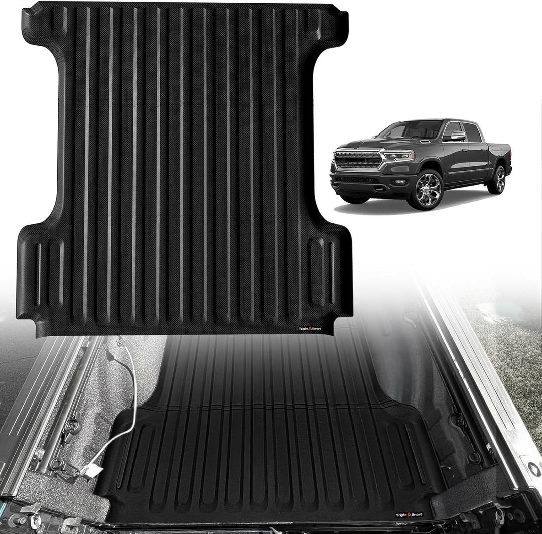 TripleAliners Truck Bed Mat Compatible with 2009-2025 2026 Dodge Ram 1500 & 2019-2024 Classic Accessories 5'7'' Perfectly Flush All Weather Protection TPE Heavy Duty Cargo Mat (Won't fit Rambox)