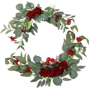 H&W 2pcs Small Size Artificial Wedding Arch Flowers for Wedding Sign, Floral Swag Dusty Decor for Reception Ceremony Backdrop Sweetheart Table Red Rose