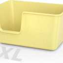 Cat Litter Box with High Sided,24.8" Lx14.9 Wx13.0 H,Extra Large Cat Litter Box for Big Cats,XL Jumbo Kitty Litter Box for Indoor Cats,Tool-Free Assembly (Yellow)
