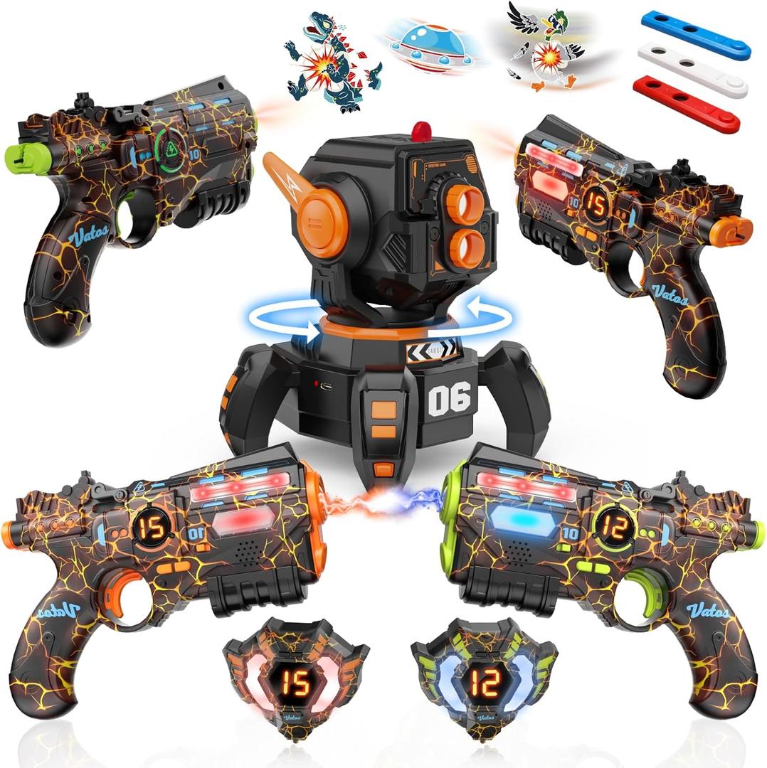 VATOS Rechargeable Infrared Laser Tag Set with Projector, 2 Players Toy Gun of Projector with Digital LED Score Display, 2.4GHz Real-time Data SYNC, Perfect Family Activity Toy for Kids,Teens,Adults