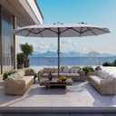 15FT Large Patio Umbrella with Base Included, Double Sided Extra Large Outdoor Umbrella, Rectangular Patio Market Umbrella for Pool, Yard, Lawn Garden (Light Gray) (15*9FT)
