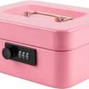 KYODOLED Medium Cash Box with Combination Lock Safe Metal Money Box with Money Tray for Security Lock Box 7.87x 6.30x 3.54Inch Pink Medium