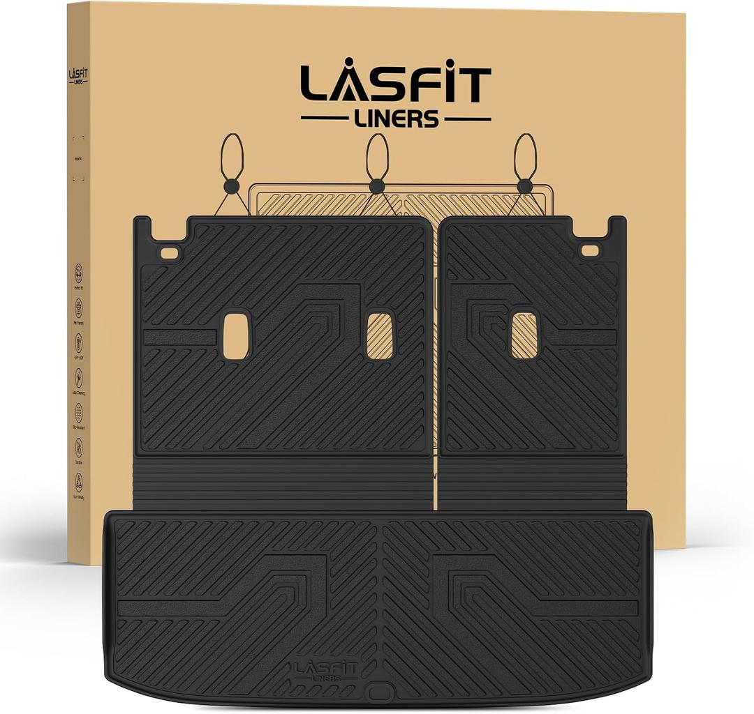 LASFIT Cargo Mats for Nissan Pathfinder 2026 2025 2024 2023 2022 | All Weather TPE Custom Fit Cargo Trunk Mat & Backrest Mats Accessories, Black