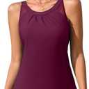 ANFILIA Tankini Tops for Women Swimwear Top Only Swim Tank Tops Modest Bathing Suit Top Size L