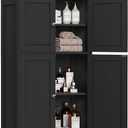 Iwell Storage Cabinet with 2 Adjustable Shelves & 4 Doors, Bathroom Storage Cabinet, Cupboard for Living Room, Entryway, Home Office, Black