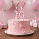 Pink Butterfly Number 0 Birthday Candle, Glitter Sequins Candle Cake Topper, Cupcake Decorations for Anniversary Celebrations Party Supplies