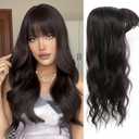 Rootoo Hair Toppers for Women, 20 Inch Toppers Hair pieces for Women with Thinning Hair Big Base Curly Wavy Wiglets Cover 360 3D French Clip in Bangs (Brown Black)