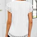 Women's Summer Puff Short Sleeve V Neck Dressy Blouses Shirts Double Layers Casual Loose Fit Mesh Flowy Tunic Tops (White, XXL)