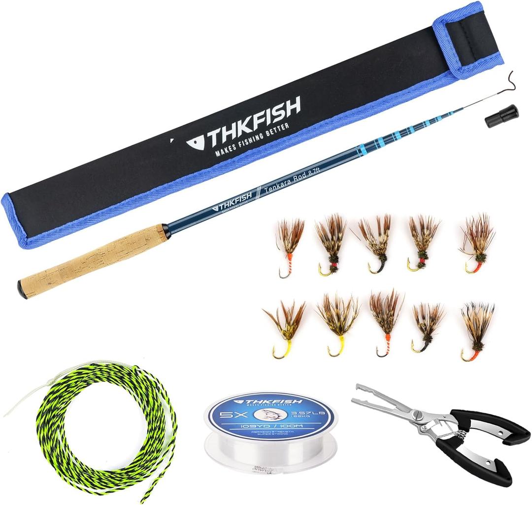 THKFISH Tenkara Rod Kit 24T Carbon Fiber Telescopic Tenkara Fishing Rod Combo with Carrying Case Fishing Line and Flyfishing Lure for Streams, Trout, Bass, Salmon8.7FT 10.6FT 11.6FT