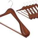 StorageWorks 6 Pack Wooden Hangers, Extra Wide Shoulder Wood Hangers with Locking Bar for Suit, Shirt, Coat, Pants, Walnut Color