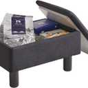 IBUYKE Storage Ottoman Footrest Stool with Linen Fabric, Rectangular, Flip Top Lid, Non-Slip Feet, Compact Design, Stylish and Functional, Black RF-BD220