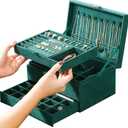 Jewelry Organizer Box for Women Girls, Jewelry Box 3-Tier Jewelry Display Case and Organizer,Lockable Jewelry Display Case Anti Tarnish,Varying Compartments for Necklaces, Bracelets, Rings (Green)