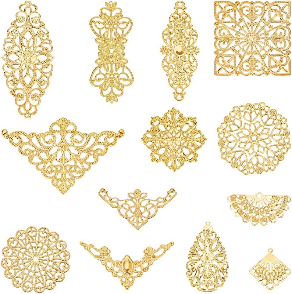 SUNNYCLUE 104Pcs Gold Filigree Connectors Jewelry Findings Metal Pieces Rhombus Flower Links Connector Charms Chandelier for Jewelry Making Earrings DIY Hairpin