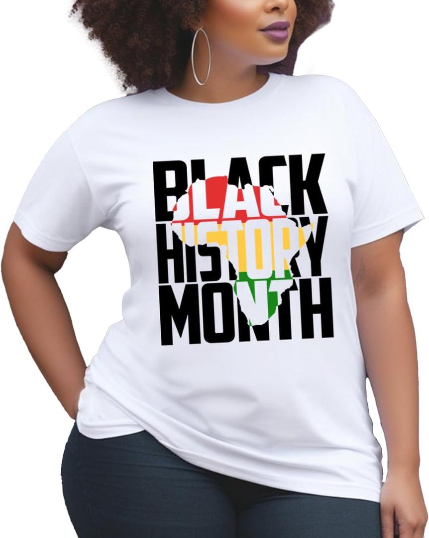 Black History Month Shirt for Women Africa Map Tshirt African-American Tee Shirts (Small, White)