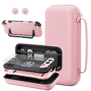 FANPL Pink Case Bundle for Nintendo Switch 2 (2025) Accessories, Portable Hard Carrying Cover with Protective Skin , Screen Protector, 2 Thumb Grips