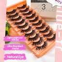 Wispy Lashes 10 Pairs - 3D Volume False Eyelashes Natural Look with Thin Cotton Band, 13mm Soft Flared Cat Eye Lashes, Mink Self Adhesive Fake Eyelashes Strips for Daily Effortless Makeup