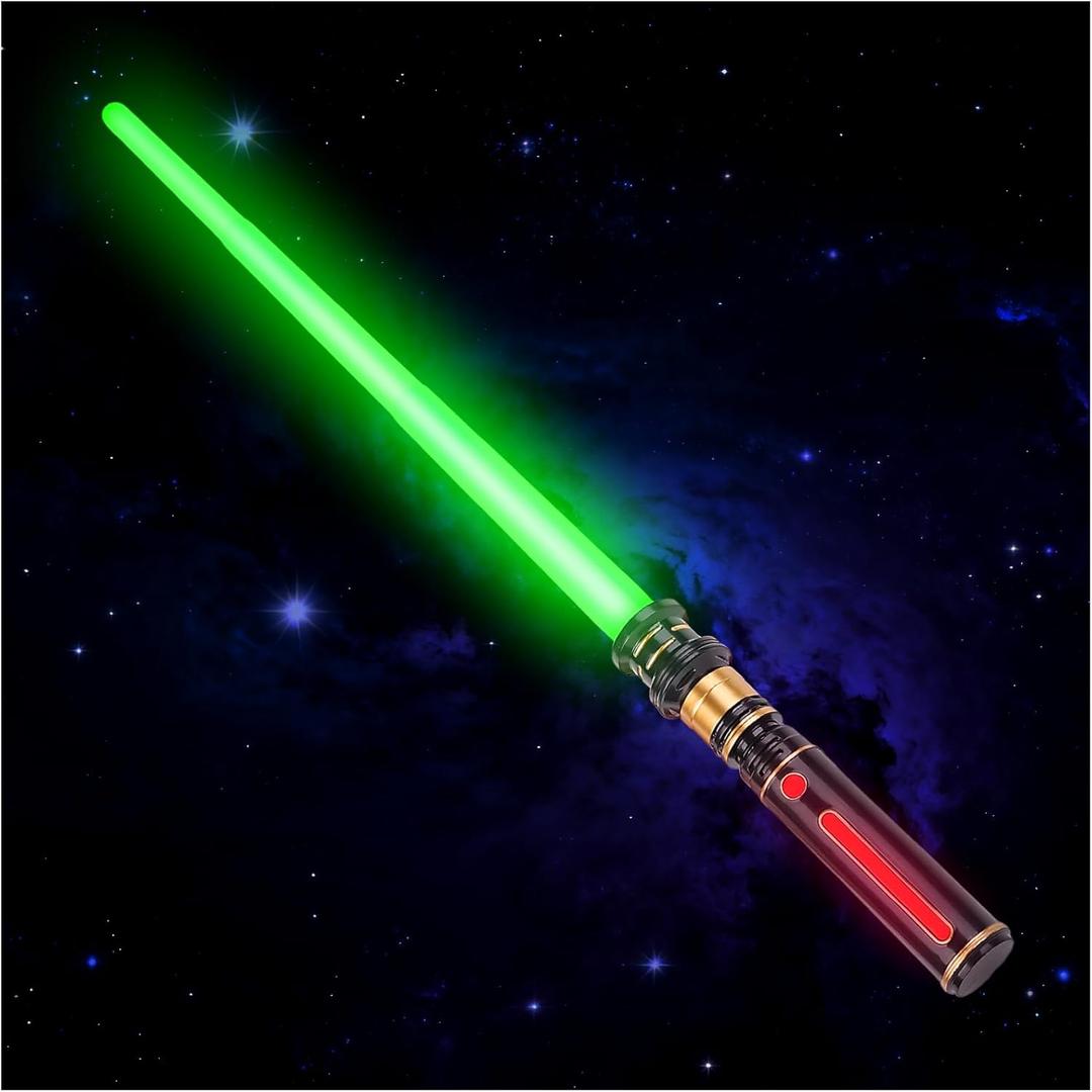 Light Up LED Saber with FX Sound Effects, Retractable Light Swords, Blue Red Green Yellow, for Halloween Dress Up Parties Birthday Christmas Galaxy War Fighters (Green)