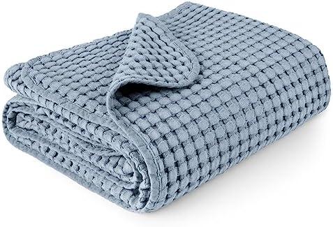Konssy Waffle Baby Blanket - Soft & Cozy Nursery Swaddle Blanket, Lightweight Toddler Throw for Boys & Girls, Ideal for Wrapping(Blue), 1LB