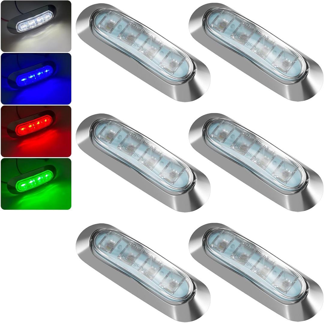 PSEQT 6Pcs 4LED RGBW Boat Courtesy Lights, 4-color 3.8'' Oval Waterproof Marine Interior Deck Transom Stern Navigation Lights for Pontoon Fishing Boat Bass Sailboat Kayak Yacht