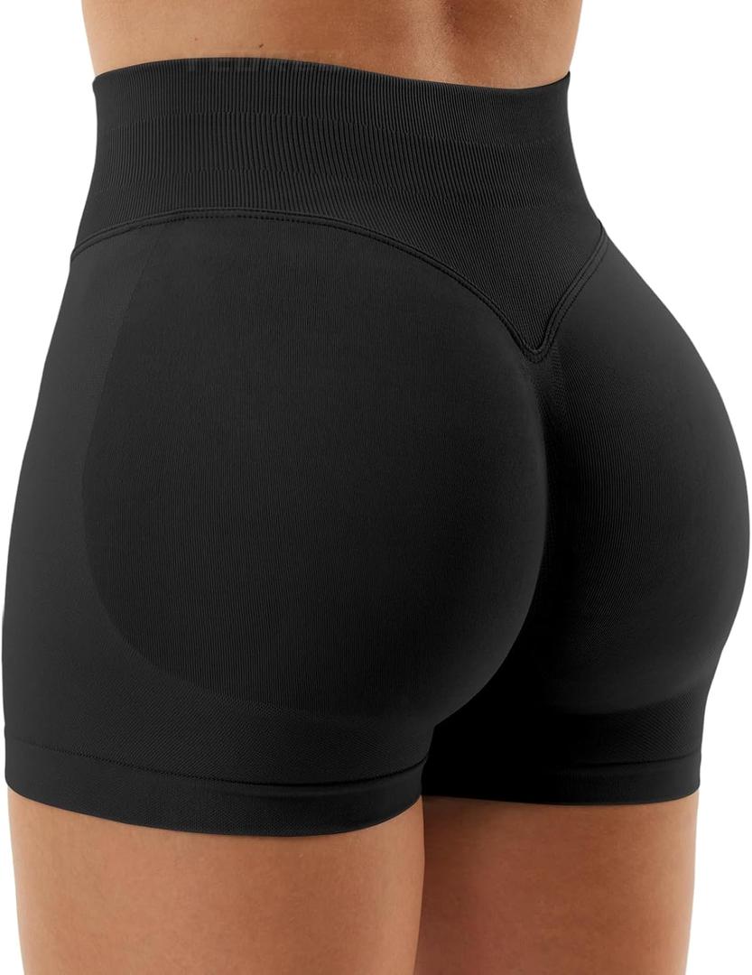YEOREO SoftHue Women Workout Gym Impact Shorts Hidden Scrunch Butt Lifting 2.5"/3.6"/4.5"/6" Seamless Shorts (Small, Black)
