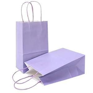 AZOWA Gift Bags Small Kraft Paper Bags with Handles (5 x 3.1 x 8.2 in, Light Purple Color, 50 Pcs)