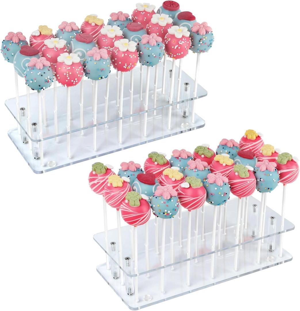 ANDGOO 2-Pack Cake Pop Stand, 21 Holes Lollipop Holder Clear Acrylic Cake Pop Display Stand for Weddings Birthday Parties Candy Decorative Graduation