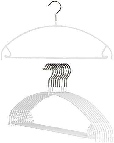 Mawa by Reston Lloyd Euro Ultra Light/Thin Series, Non-Slip Space Saving Clothes Hanger with Bar & Hook for Pants and Skirts, Style 42/PTU, Set of 9, White