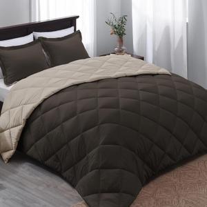 Basic Beyond Queen Comforter Set - Brown Comforter Set Queen, Reversible Bed Comforter Queen Set for All Seasons, Brown/Ivory, 1 Comforter (88"x92") and 2 Pillow Shams (20"x26"+2")