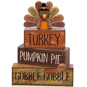 Lineshading 4 Pcs Fall Decorations for Home Thanksgiving Tiered Tray Decor Fall Table Decor Thanksgiving Centerpiece Rustic Wooden Turkey Block Sign for Autumn Harvest Party Table Kitchen Shelf