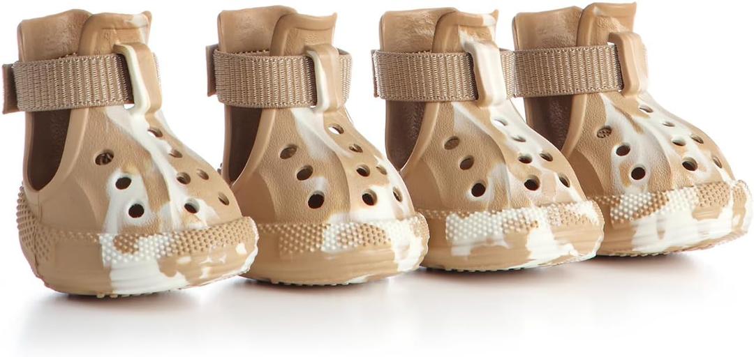 Dog Shoes for Hot Summer Pavement, Dog Shoes for Small Dogs, Waterproof Dog Boots & Paw Protectors, Non-Slip Dog Rain Booties, Easy Clean Sandals for Beach Brown,  #1(width 1.181 inch) for 4-10 lbs