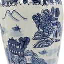 Galt International 16" Blue and White Urn Style Ceramic Porcelain Ginger Jar Classic Temple Landscape Design Home Decor