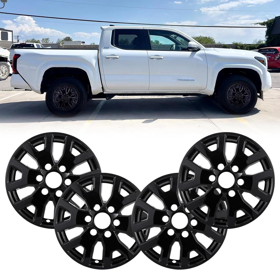 17 Inch Wheel Skins Compatible with 2024-2026 Toyota Tacoma SR & SR5, ABS+PC Plastic Cover Hubcap for 24-26 Toyota Tacoma SR & SR5 17'' Wheel Skin Glossy Black Set of 4