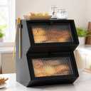 WOWLIVE Double Layer Bread Box for Kitchen Countertop, Large Bamboo Bread Storage Container for Homemade Bread, Farmhouse Bread Holder for Kitchen Counter Cabinet, Pantry, Cupboard (Black, Medium)