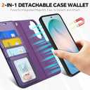 TUCCH Detachable Case Wallet for Galaxy S26, Wrist Strap 3 Card Slots RFID Blocking Wireless Charging Stand, 2-in-1 Magnetic PU Leather Shockproof Folio Cover for Galaxy S26 (6.3") 2026, Deep Purple