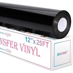 XSEINO Heat Transfer Vinyl Roll, 12" x 25FT Black HTV Vinyl Roll for Shirts,Iron on Vinyl Roll for Cricut & Cameo, Easy to Cut for Heat Transfer Vinyl Design (Black)