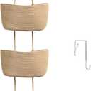 TeoKJ Over the Door Hanging Basket, 3-Tier Woven Cotton Wall-Mounted Storage Organizer Bag Decorative Hanging Nursery Baskets - Jute