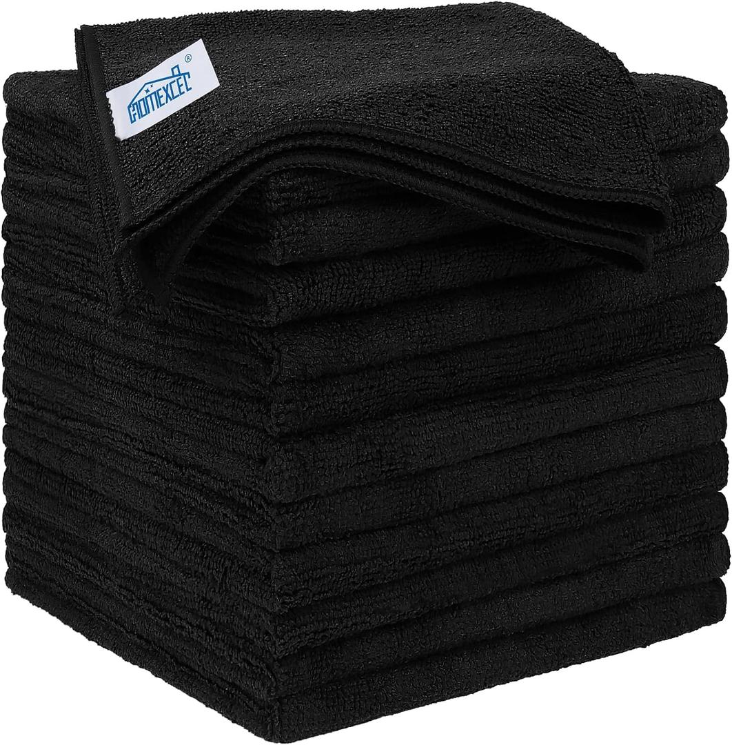 HOMEXCEL Black Microfiber Cleaning Cloth 12 Pack, 12.5 x 12.5 inch Microfiber Towels for Cars, Ultra Absorbent Car Washing Cloth, Lint Free Streak Free Cleaning Rags for Car, Kitchen, and Window