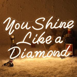 Neon Sign for Wall Decor, Yeeficent You Shine Like a Diamond Neon Lights for Bedroom Wall, 23 x 14 Inch Dimmable Neon Signs, Custom Light Up Sign for Wedding Party Birthday Gift (Warm White) 