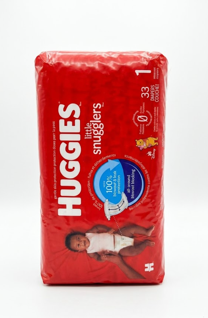 Huggies Little Snugglers Baby Diapers, Size 1.   33 Ct, Newborn Diapers