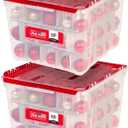 IRIS USA Ornament Storage Box with Attached Lid, Stores 75 Ornaments per Bin, 2-Pack, Stackable Durable Christmas Storage Organization Container Bin for Holiday Decorations and Accessories, Clear/Red, Size: 94 Qt. - 2 Pack