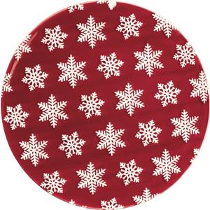 Primitives by Kathy Dinner Plate - 4 red stoneware plate featuring white snowflake pattern