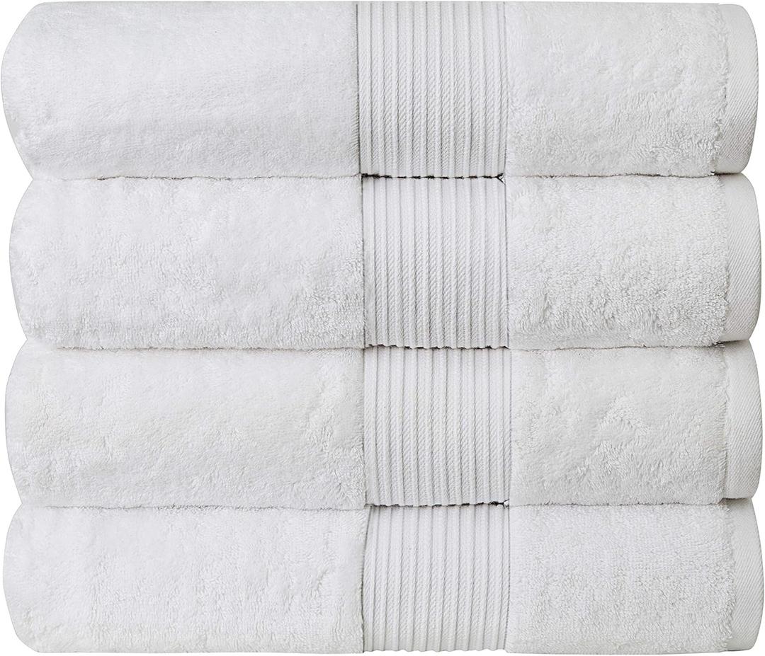 Luxury Oversized Bath Towels | 650 GSM, 34" x 56" | Hotel Quality, Soft & Highly Absorbent | Quick Dry, Thick, Combed Cotton Bathroom Towels | White - 4 Pack