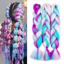 Rainbow Pre Stretched Braiding Hair Extensions Multi Color Braiding Hair 24inch 3Pcs Synthetic Colored Hair Extensions #Pink-Deep Purple-Blue-Green