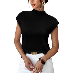 Sampeel Womens Short Sleeve Sweater Mock Neck Summer Top Dressy Casual Basic Knit Pullover Shirt, XXL