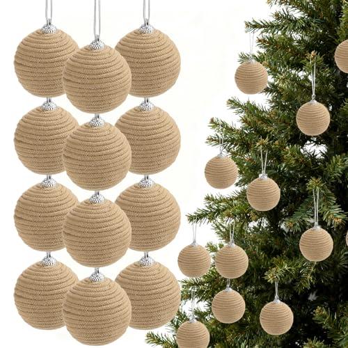 TWOWYHI 12PCS Christmas Ball Ornaments 2.36Inch Boho Hanging Balls Christmas Tree Decoration Hanging Ball for Xmas Tree Garlands Wreath Wedding Party Decorations Home Decor