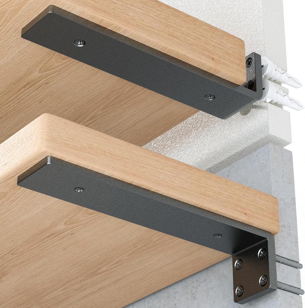 HOZE Heavy Duty Shelf Brackets 4-Inch, 6 Pack, Modern Black Matte Finish, 1/5" Thick Steel, Metal L Brackets, Easy-to-Install, Strong Support for Shelves, Versatile & Stylish (4 Inch - 6 Pack)